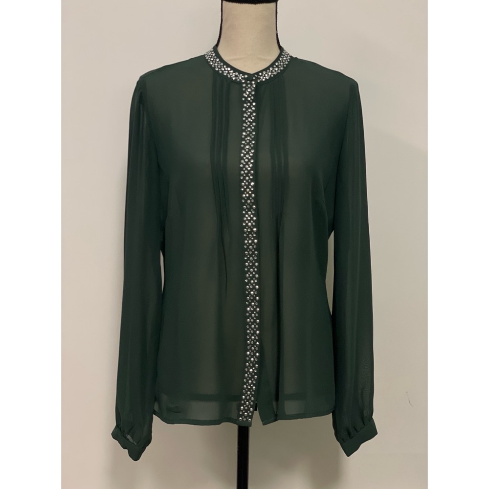 Venus Chiffon Sheer Blouse Green Size 8